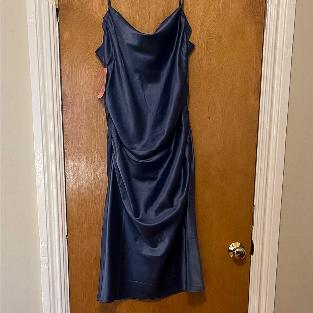 NWT BHLDN Emery Square-Neck Stretch Satin Midi Dress XXL, Slate (blue) - Picture 2 of 14